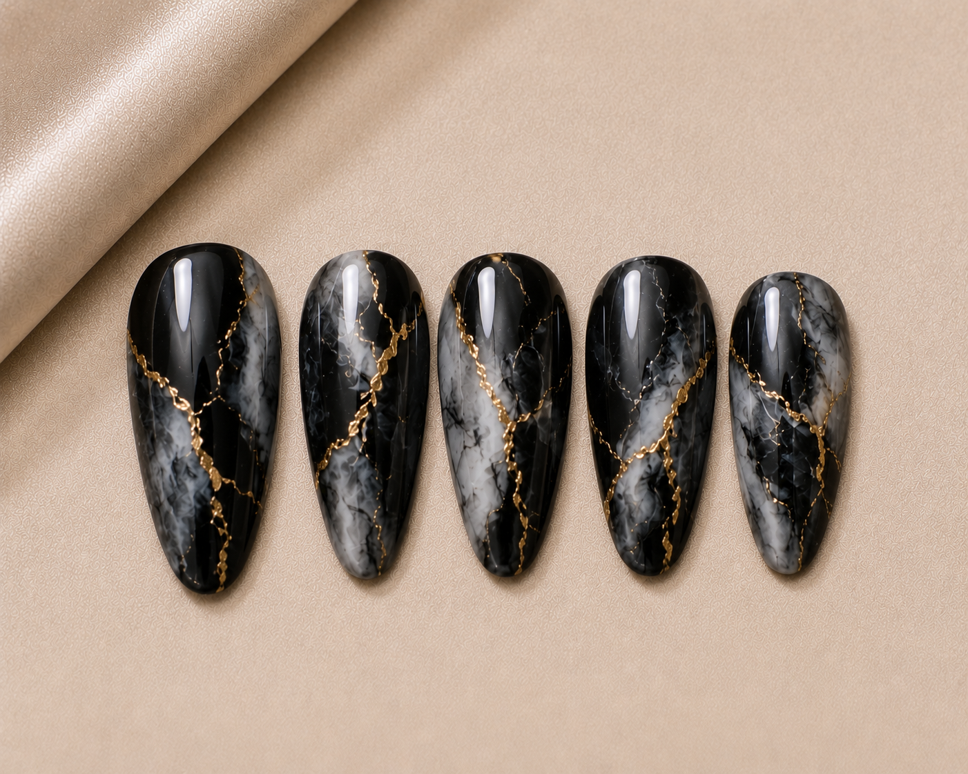 Midnight Glam Marble Nails