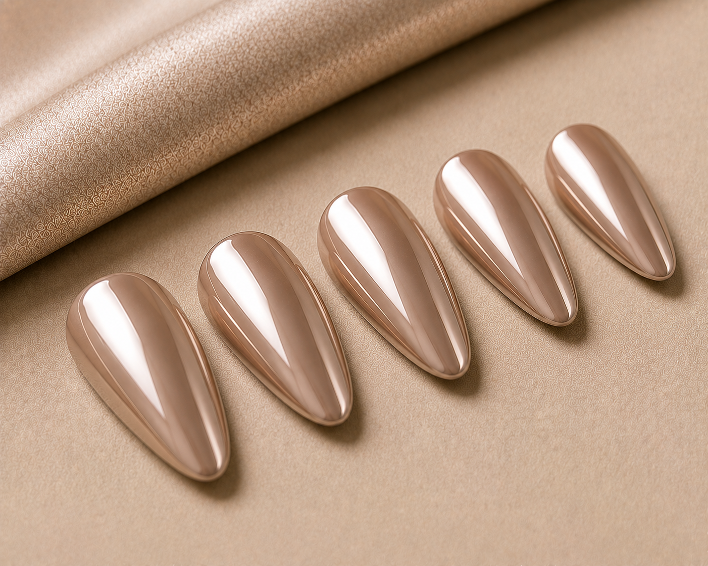 Soft Latte Chrome Nails