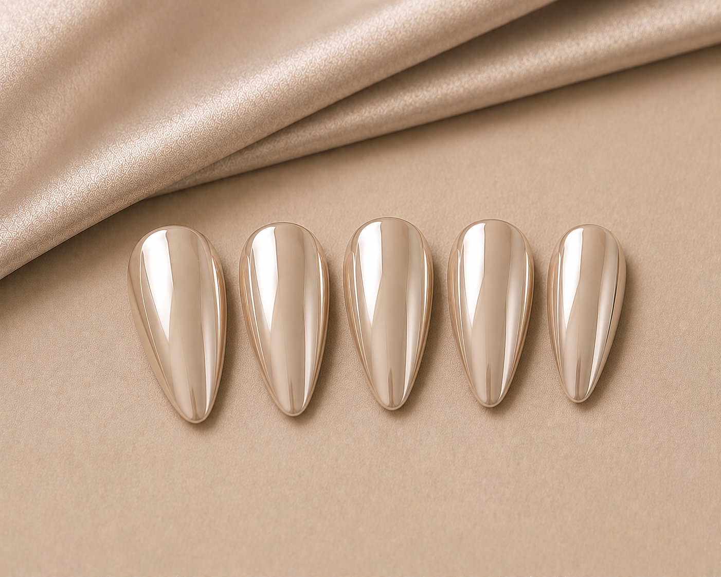 Ivory Beige Chrome Nails
