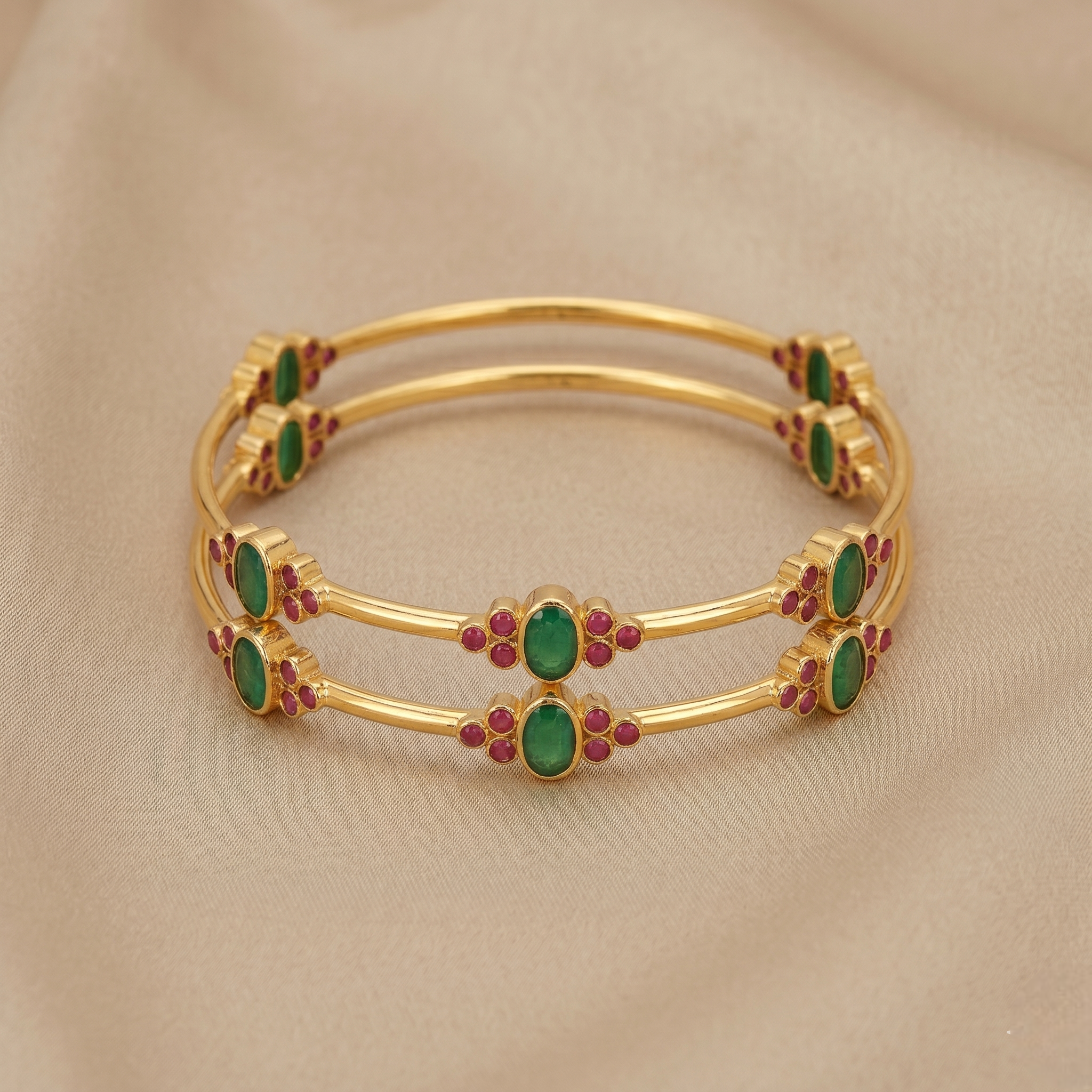 Ruby and Emerald Kemp Stone Bangles
