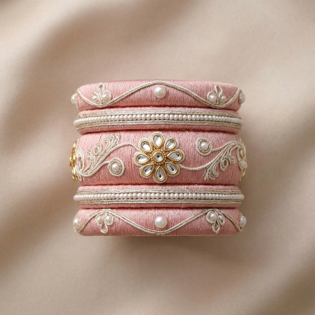 Gulab Kundan &amp; Pearl Thread Bangle Set