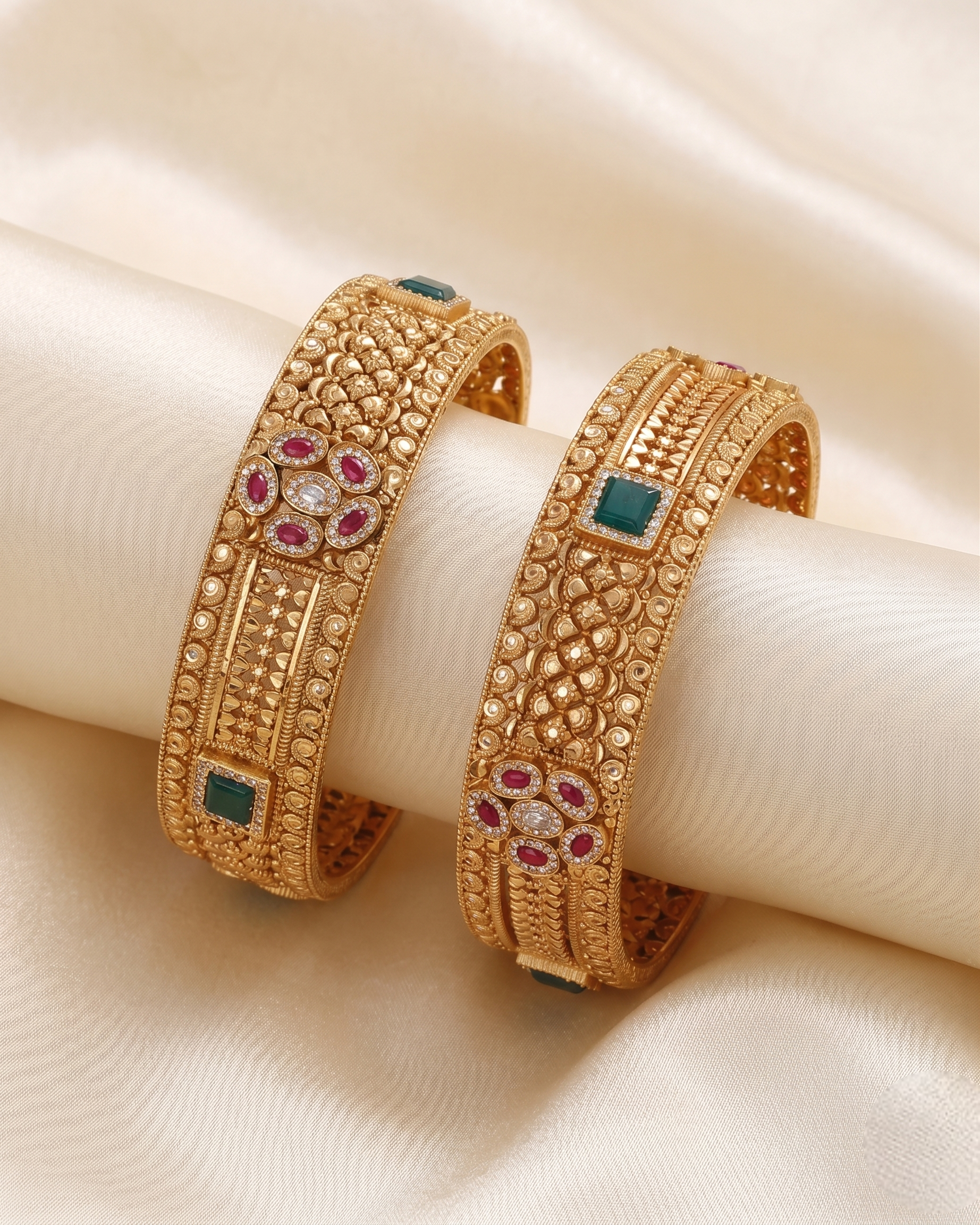 Bangle Pair with Emerald and Ruby Set