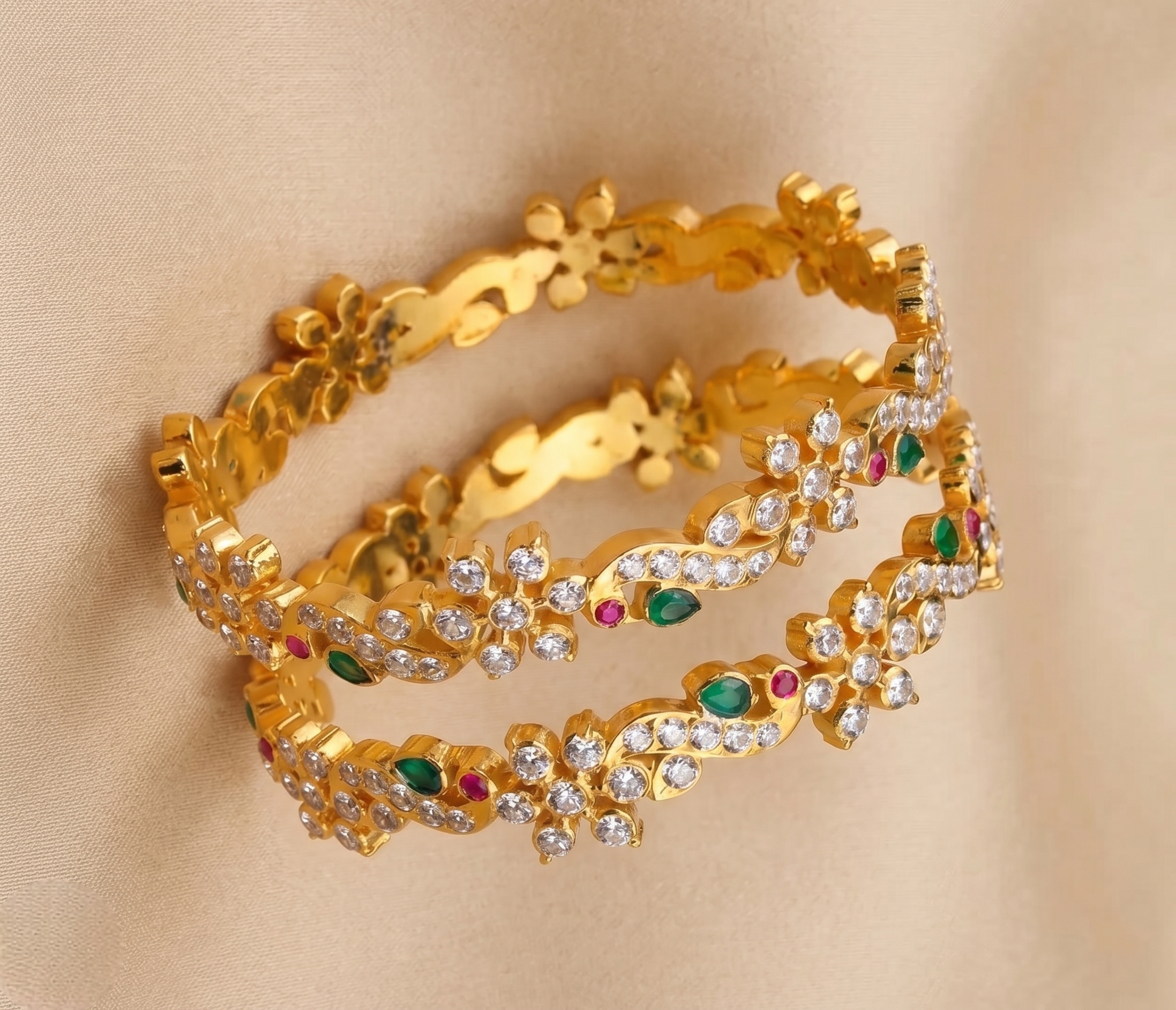 Emerald Floral Kada Bangle Set