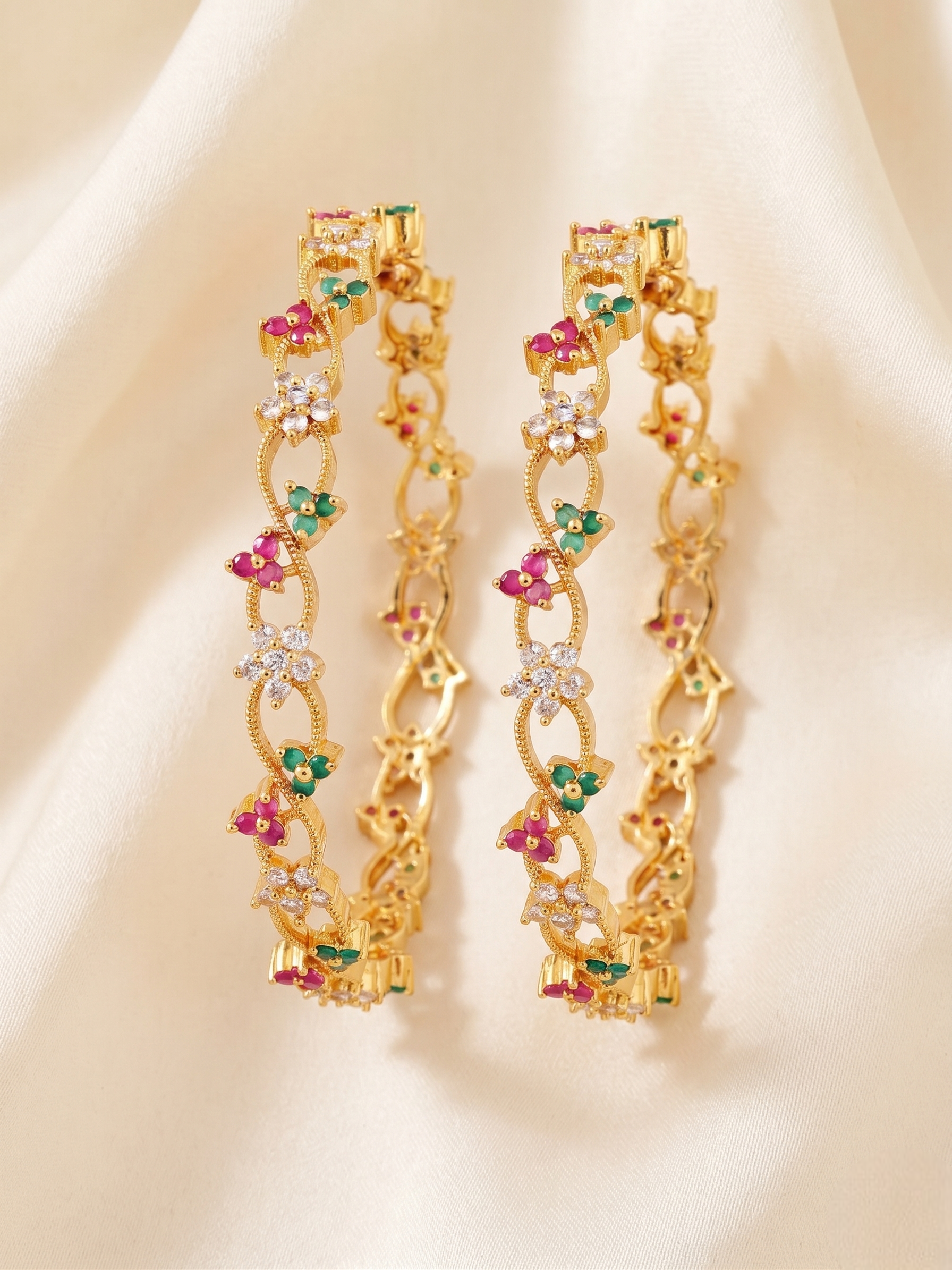 Navratan-Style Kundan Gold-Plated Bangles