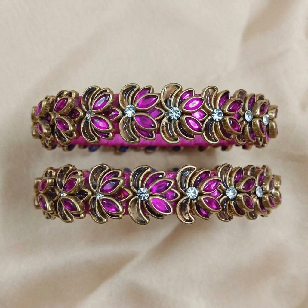 Royal Fuchsia Lotus Kundan Bangle