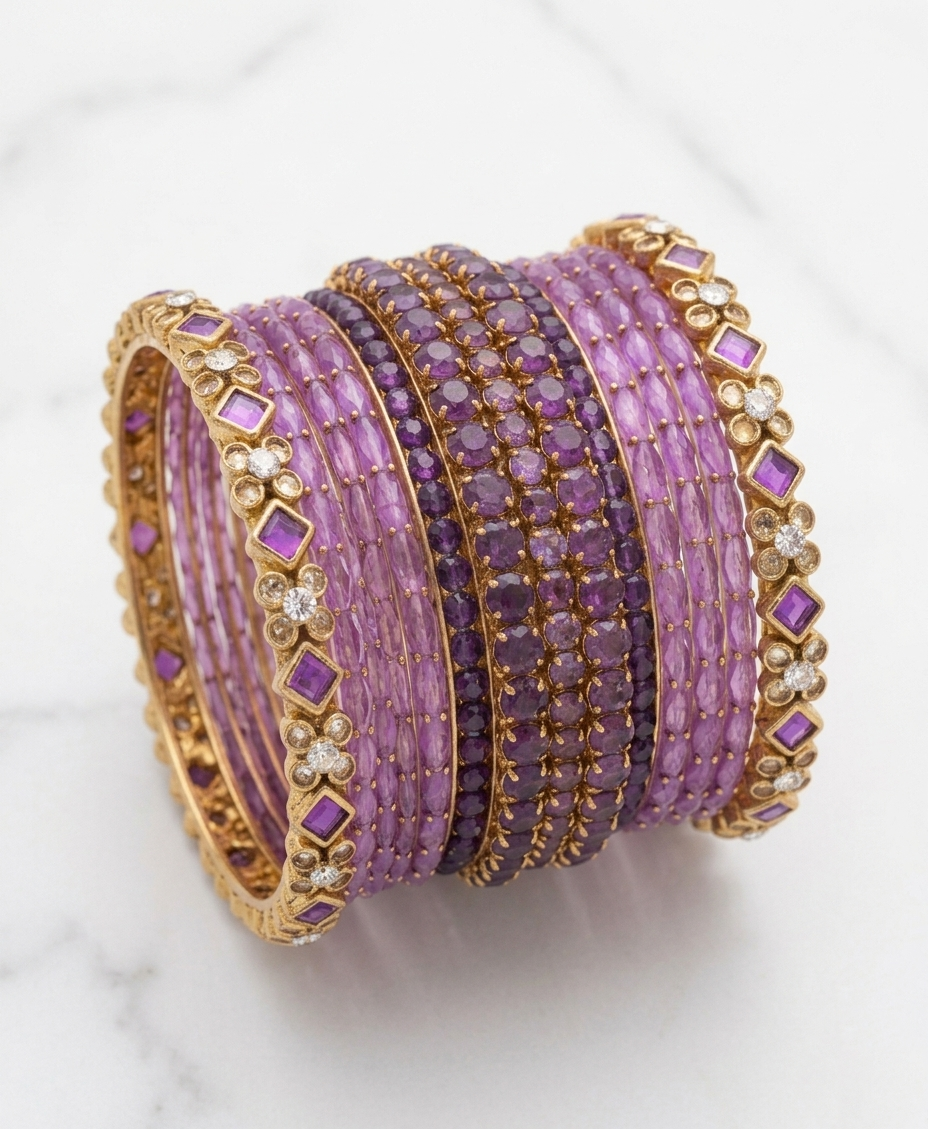 Amethyst Orchid Kundan Bangle Set