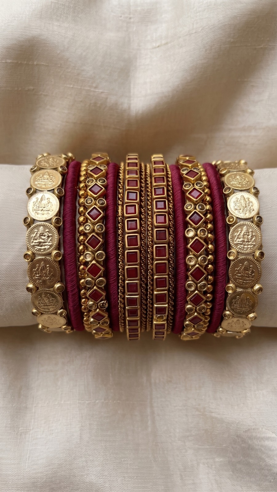 Maharaja's Court Kundan &amp; Temple Coin Bangle Set