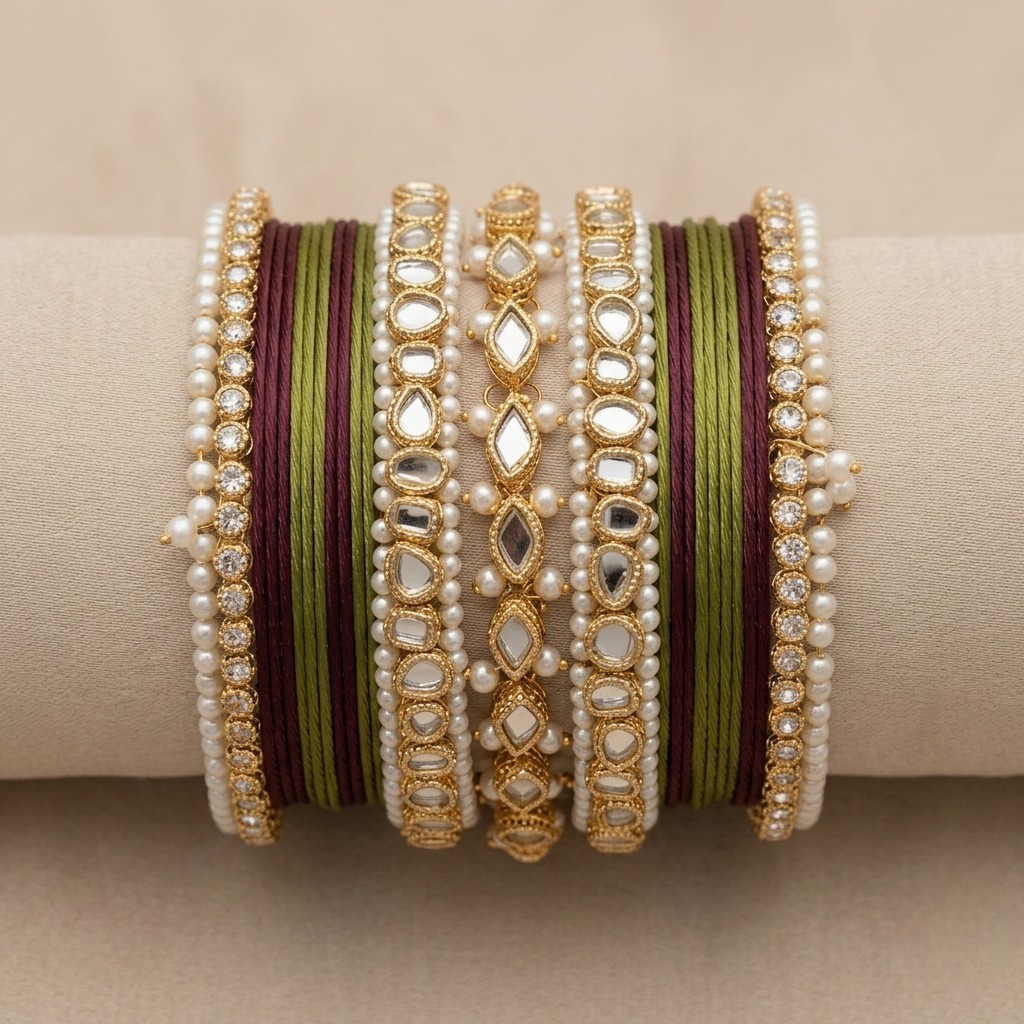Navaratri Heritage Silk &amp; Kundan Bangle Chura