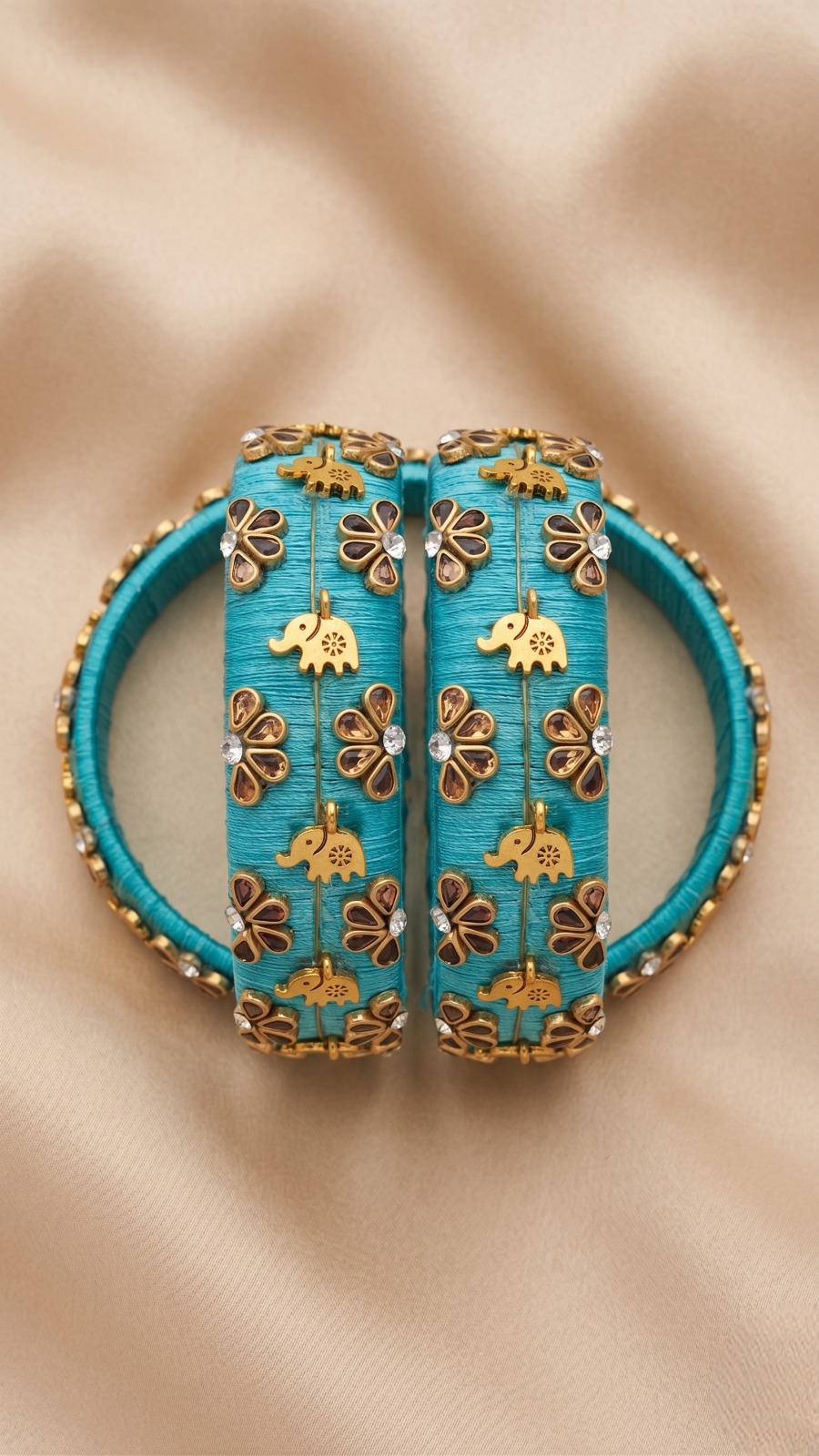 Aqua Silk Ganesha &amp; Kundan Bangle Pair