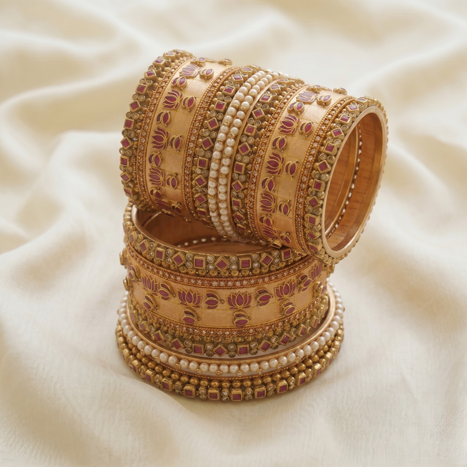 Lotus Bloom &amp; Gutta Pusalu" Kundan Bridal Chura Set