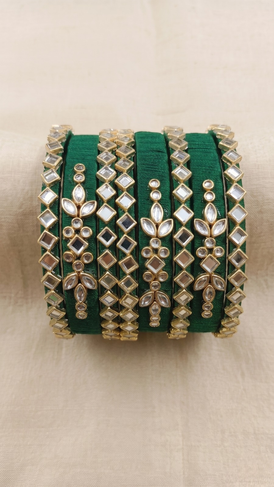 Emerald Silk &amp; Kundan Statement Chura Set