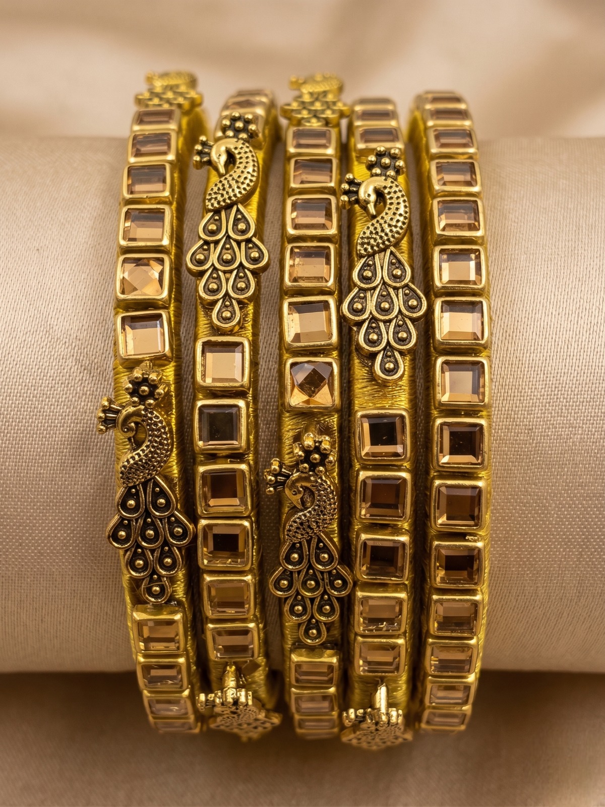 Peacock Kundan Bangle Set (Four-Bangle Set)