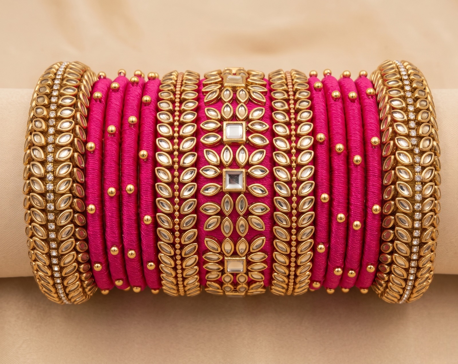 Fuchsia Royale Kundan Bangle Set